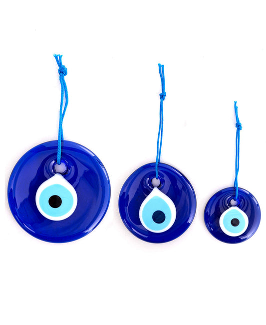 Erbulus Turkish Blue Evil Eye Wall Hanging Ornament - Turkish Nazar Beads - Ojo Turco - Triple Evil Eye Home Protection Charm Set of 3 - Wall Decor Amulet in a Box (Blue)