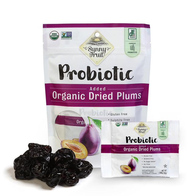 Sunny Fruit Organic Probiotic Prunes - 1 Bag (5 Individual Portion Packs) | Convenient Dried Plums Snack with Live Probiotics | ORGANIC, NON-GMO, KOSHER, HALAL, NO PRESERVATIVES, NO SUGAR ADDED