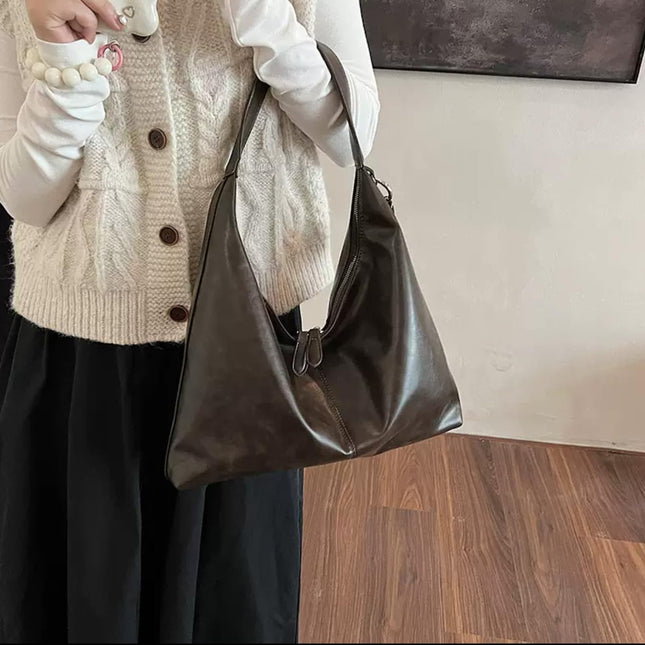 Base'ic Women's Vintage Hobo Vegan Leather Shoulder Bag – Large Capacity Crossbody Purse with Baseball Charm (Dark Brown)