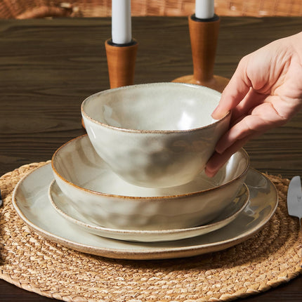 Karaca Aria Reactive Tableware Set for 6 People, 24 Pieces, Beige, Dining Tableware, Unique in The Foreground, Natural Colours, Cleanable and Durable