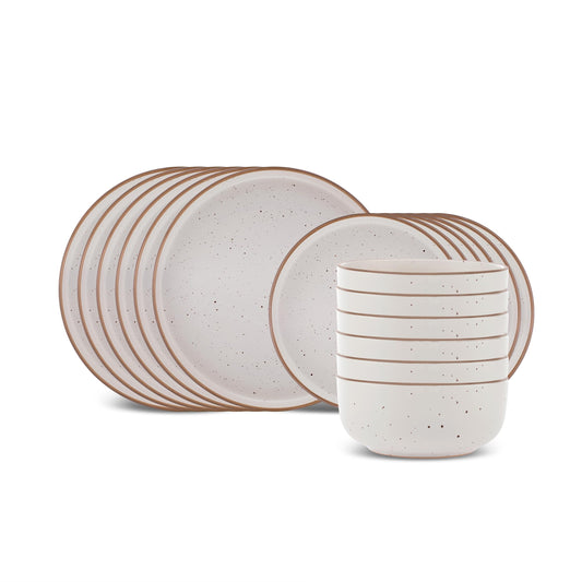 Karaca Chicago Dot Stoneware Dinnerware Set for 6 People - 18-Piece Modern & Unique Dishware Sets - Plate Sets with Dinner Plate, Side Plate, Bowl - Dishwasher & Microwave Safe - Beige