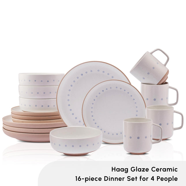 Karaca Haag Glaze Stoneware Dinnerware Set (16-Piece) - Kitchen Dishware Dining Set for 4 People - Microwave Safe Dinner Plates and Bowls Set (Multi)