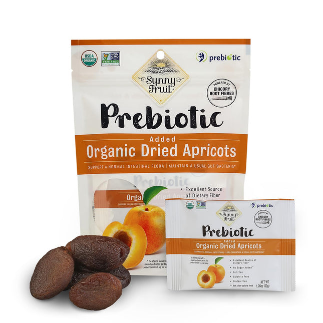 Sunny Fruit Organic Prebiotic Apricots - 6 Bags (30 Individual Portion Packs) | Convenient Snack Packs with Prebiotic Fiber | ORGANIC, NON-GMO, KOSHER, HALAL, NO PRESERVATIVES, NO SUGAR ADDED