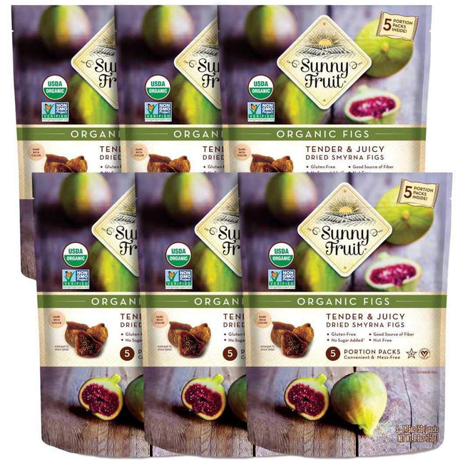 Sunny Fruit Soft Organic Turkish Dried Figs - 6 Bags (30 Individual Portion Packs) | Healthy, Convenient Snack Packs | ORGANIC, NON-GMO, VEGAN, HALAL, KOSHER, NO PRESERVATIVES, NO SUGAR ADDED
