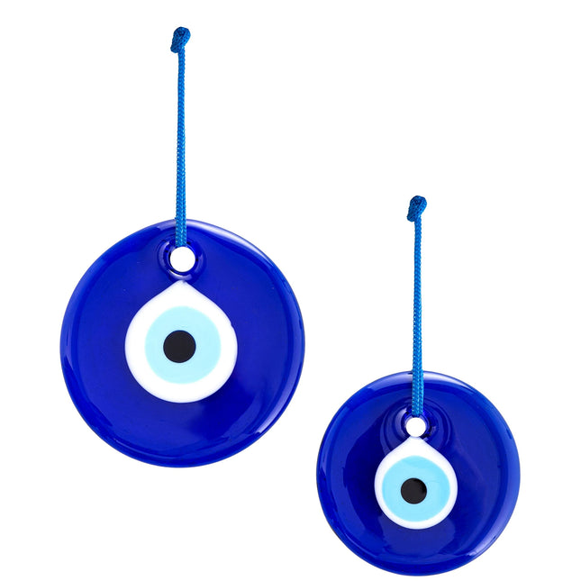Erbulus Turkish Glass Blue Evil Eye Wall Hanging Ornament - Turkish Nazar Beads - Evil Eye Home Protection Charm Set of 2 - Wall Decor Amulet in a Box