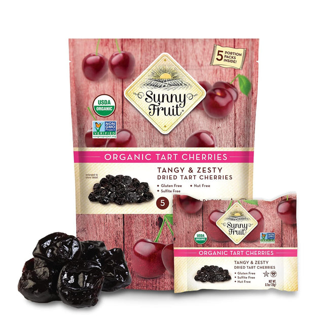 Sunny Fruit Soft Organic Dried Tart Cherries - 6 Bags (30 Individual Portion Packs) | Healthy, Convenient Snack Packs | ORGANIC, NON-GMO, VEGAN, HALAL, KOSHER, NO PRESERVATIVES