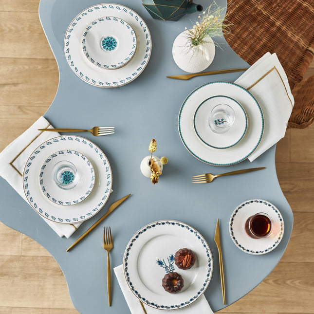 Karaca Iznik Turkish Teacups &amp; Appetizer Plate Set for 6 People - Colorful Dessert Plates (7.4"), Small Turkish Tea Glasses with Saucers - 18 Piece Glass Tea Cups &amp; Porcelain Dish Set