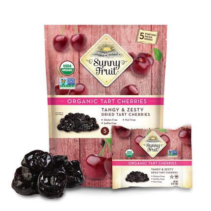 Sunny Fruit Soft Organic Dried Tart Cherries - 1 Bag (5 Individual Portion Packs) | Healthy, Convenient Snack Packs | ORGANIC, NON-GMO, VEGAN, HALAL, KOSHER, NO PRESERVATIVES