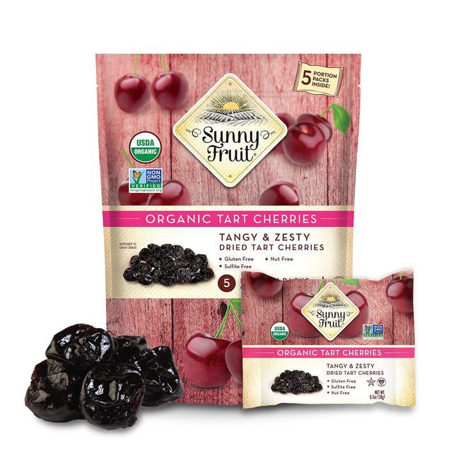 Sunny Fruit Soft Organic Dried Tart Cherries - 1 Bag (5 Individual Portion Packs) | Healthy, Convenient Snack Packs | ORGANIC, NON-GMO, VEGAN, HALAL, KOSHER, NO PRESERVATIVES