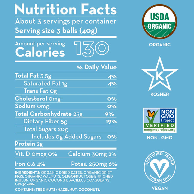 Sunny Fruit 100% RAW Fruit & Nut Snacks, Fig & Walnut, 1-Pack (9 Balls Per Bag) | Healthy, Convenient, On-the-Go Energy Balls | ORGANIC, VEGAN, GLUTEN-FREE, KOSHER, NO ADDED SUGAR