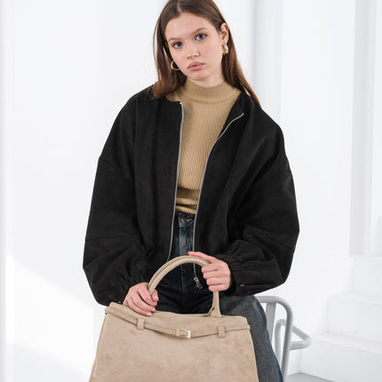 Base'ic Beige Suede Tote Bag - Vegan Beige Suede Purses for Women with Gold Hardware, Adjustable Belt, Magnetic Closure - Elegant Shoulder Bag Hobo Bag - Stylish Suede Purse - Work Bag, City Bag