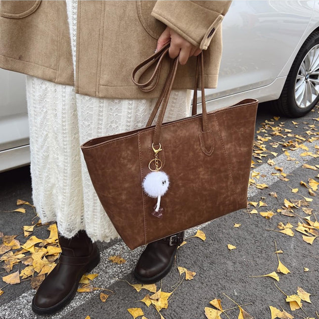 Base'ic Women's Large Vegan Leather Tote Bag – Shoulder Handbag with Inner Pocket &amp; Decorative Charm, Work &amp; Travel Purse (Light Brown)
