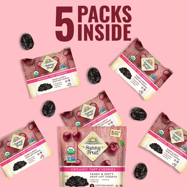 Sunny Fruit Soft Organic Dried Tart Cherries - 1 Bag (5 Individual Portion Packs) | Healthy, Convenient Snack Packs | ORGANIC, NON-GMO, VEGAN, HALAL, KOSHER, NO PRESERVATIVES