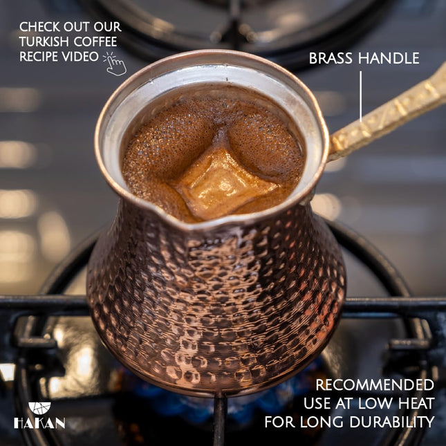 Hakan Turkish Coffee Pot | Stove Top Water Boiler, Coffee Maker, Butter, Chocolate &amp; Milk Warmer | Even and Quick Heat with Handcrafted Copper Material | Coffee Gifts Idea, 6.5 Oz (190 cc)