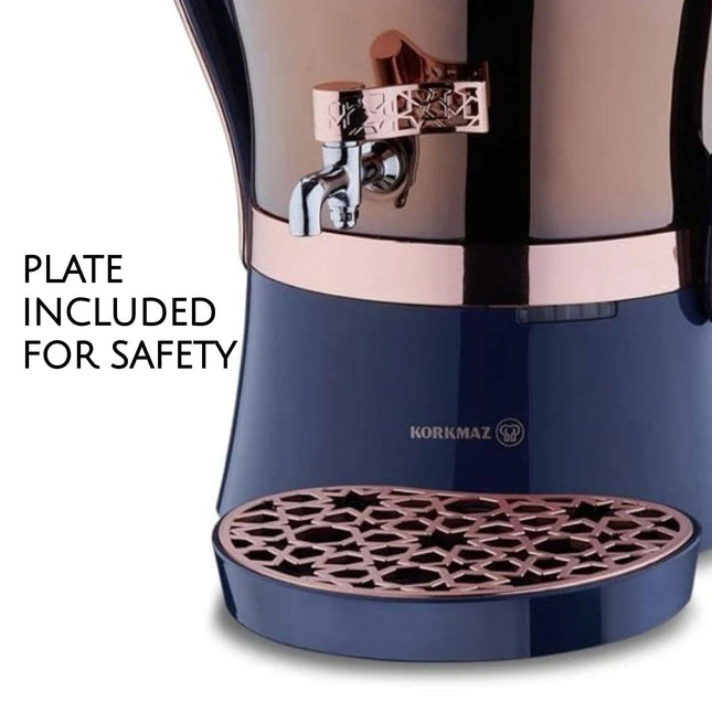 Korkmaz Hanedan A843-05 Stainless Steel Samovar, Upper Pot 1.3 L (43.9 Oz), Bottom Pot 3.5 L (118.3 Oz) Electric Turkish Tea Maker Set, Double Pots Tea Machine, Rosegold, 110 V US Plug, 5.1- Quart