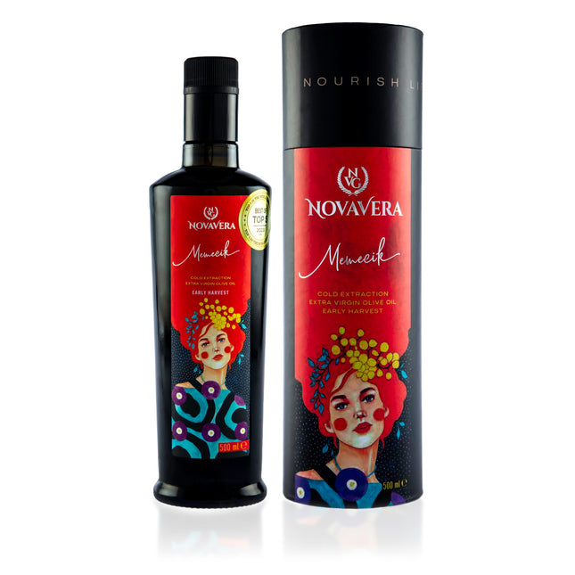 NVG NOVAVERA Memecik High Polyphenol Rich Olive Oil, Pungent Olive Oil With Green Almond Notes, Evoo World Ranking Top 5, Low Acidity, Early Harvest, Cold Pressed, 16.9 oz