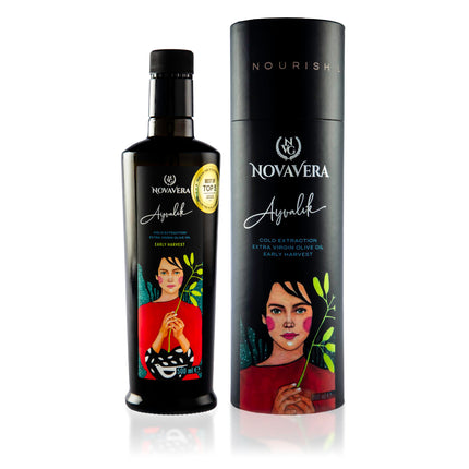 NVG NOVAVERA Ayvalik High Polyphenol Rich Olive Oil, Delicate &amp; Fruity With Fresh Notes of Green Apple, Evoo World Ranking Top 5, Low Acidity, Early Harvest, Cold Pressed, 16.9 oz
