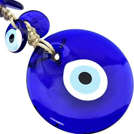 Erbulus 4" Glass Blue Evil Eye Wall Hanging Ornament with 6 Mini Beads - Turkish Handmade Nazar Amulet - Door Hanging for Home Protection Charm - Evil Eye Wall Decor Amulet in a Box