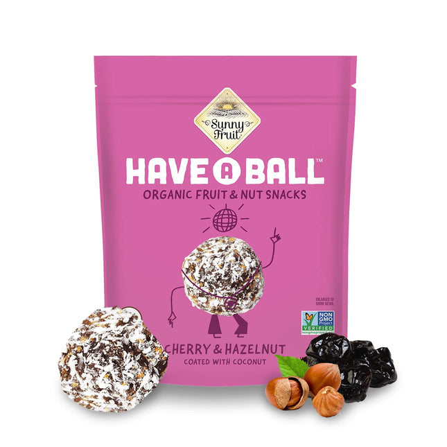 Sunny Fruit 100% RAW Fruit &amp; Nut Snacks, Cherry &amp; Hazelnut, 1-Pack (9 Balls Per Bag) | Healthy, Convenient, On-the-Go Energy Balls | ORGANIC, VEGAN, GLUTEN-FREE, KOSHER, NO ADDED SUGAR