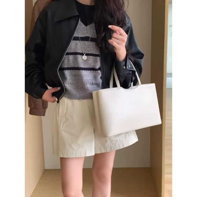 Base'ic Women's Vegan Leather Square Tote – Minimalist Urban Shoulder Bag with Magnetic Closure, Chic Work &amp; Daily Purse (Beige)