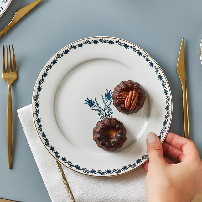 Karaca Iznik Turkish Teacups & Appetizer Plate Set for 6 People - Colorful Dessert Plates (7.4"), Small Turkish Tea Glasses with Saucers - 18 Piece Glass Tea Cups & Porcelain Dish Set