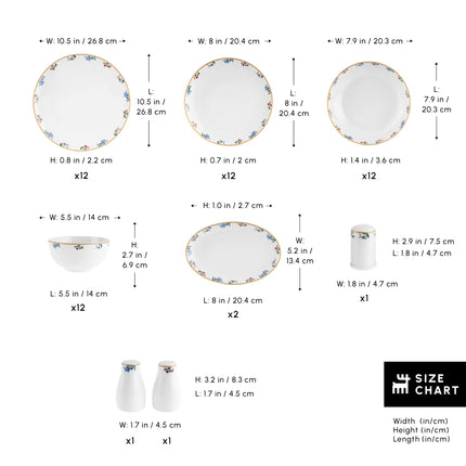 Karaca New Brillo Dinnerware Sets for 12 People, Modern Design, New Bone China Dinner Set, Kitchen Plates Bowls Set with Serving Plates, Salt &amp; Pepper Shakers, Toothpick Holder, 53-Piece