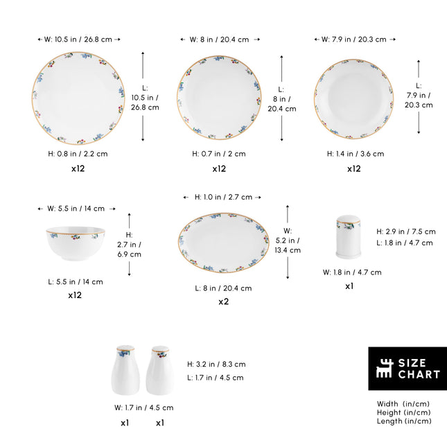 Karaca New Brillo Dinnerware Sets for 12 People, Modern Design, New Bone China Dinner Set, Kitchen Plates Bowls Set with Serving Plates, Salt &amp; Pepper Shakers, Toothpick Holder, 53-Piece