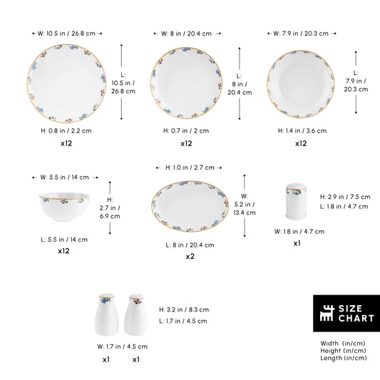 Karaca New Brillo Dinnerware Sets for 12 People, Modern Design, New Bone China Dinner Set, Kitchen Plates Bowls Set with Serving Plates, Salt & Pepper Shakers, Toothpick Holder, 53-Piece