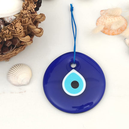 Erbulus 3.5" Glass Blue Evil Eye Wall Hanging Ornament - Evil Eye Decor - Turkish Handmade Nazar Amulet - Home Protection Charm - Evil Eye Wall Decor Amulet in a Box