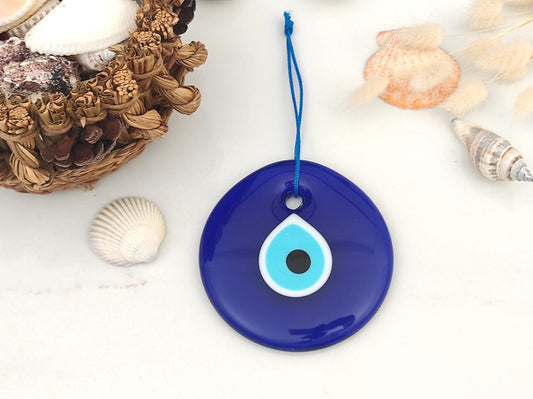 Erbulus 3.5" Glass Blue Evil Eye Wall Hanging Ornament - Evil Eye Decor - Turkish Handmade Nazar Amulet - Home Protection Charm - Evil Eye Wall Decor Amulet in a Box