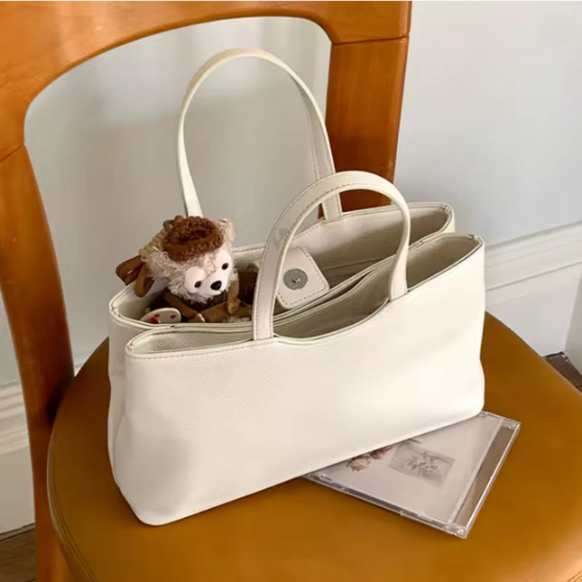 Base'ic Women's Vegan Leather Square Tote – Minimalist Urban Shoulder Bag with Magnetic Closure, Chic Work &amp; Daily Purse (Beige)