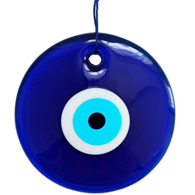 Erbulus 5.4" Glass Blue Evil Eye Wall Hanging Ornament - Turkish Handmade Nazar Amulet - Home Protection Charm - Wall Decor in a Box
