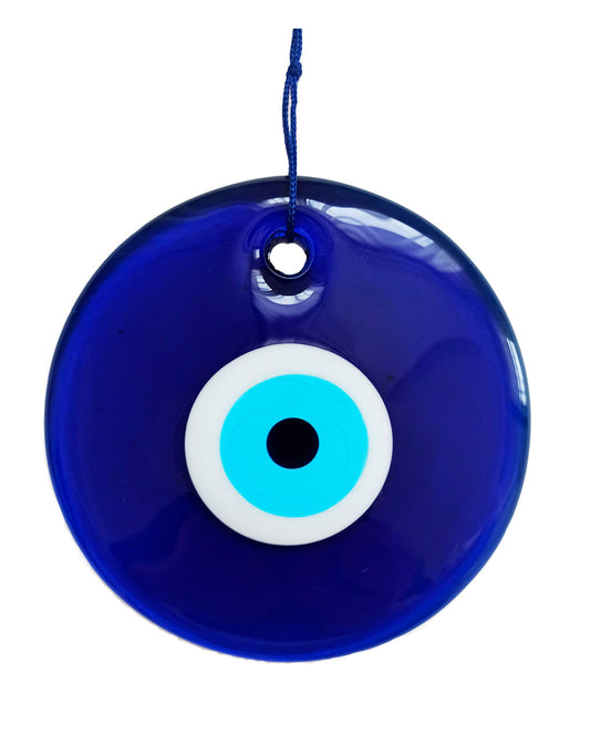 Erbulus 5.4" Glass Blue Evil Eye Wall Hanging Ornament - Turkish Handmade Nazar Amulet - Home Protection Charm - Wall Decor in a Box