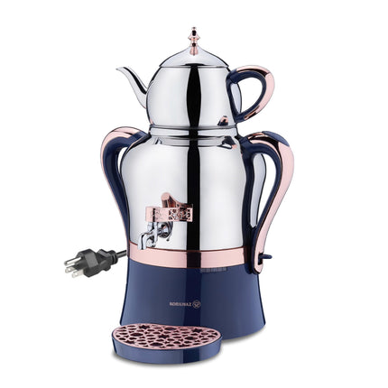 Korkmaz Hanedan A843-04 Stainless Steel Samovar, Upper Pot 1.3 L (43.9 Oz), Bottom Pot 3.5 L (118.3 Oz) Electric Turkish Tea Maker Set, Double Pots Tea Machine, Inox, Rosegold, 110 V US Plug, 5.1-Quart