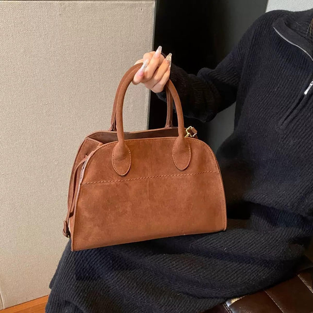 Base'ic Women's Suede Shoulder Bag - Elegant Top Handle Handbag, Everyday Purse for Work, Shopping, or Casual Outings (Brown, Large)