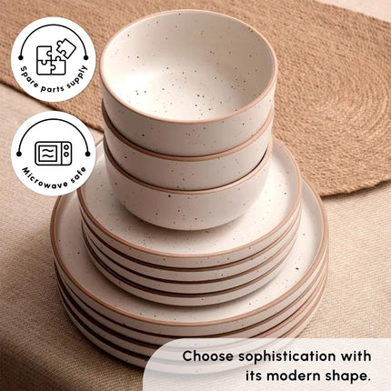 Karaca Chicago Dot Stoneware Dinnerware Set for 6 People - 18-Piece Modern &amp; Unique Dishware Sets - Plate Sets with Dinner Plate, Side Plate, Bowl - Dishwasher &amp; Microwave Safe - Beige