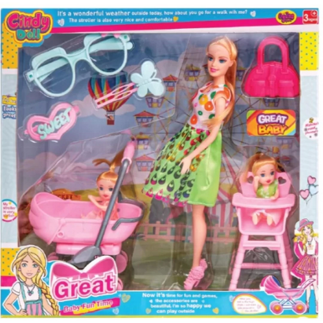 Cindy Doll Baby with Stroller and High Chair 02456