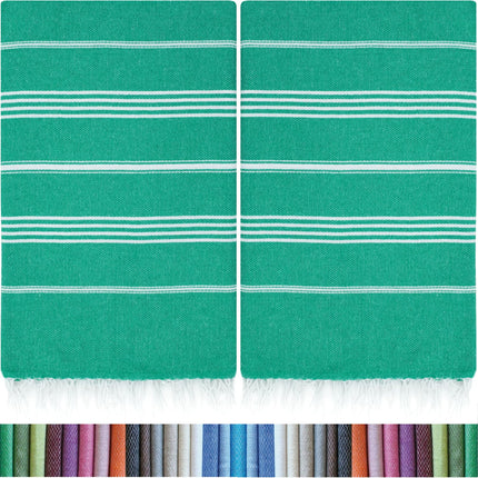 HAVLULAND |Pack of 2| Turkish Beach Towels Oversized 39x71, 100% Turkish Cotton Sand Free Quick Dry Absorbent Towel Travel Blanket for Adults Beach Gift Beach Essentials - Green