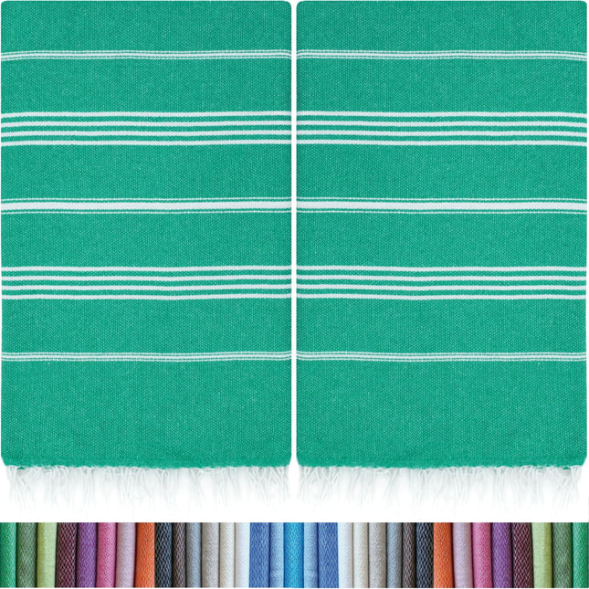 HAVLULAND |Pack of 2| Turkish Beach Towels Oversized 39x71, 100% Turkish Cotton Sand Free Quick Dry Absorbent Towel Travel Blanket for Adults Beach Gift Beach Essentials - Green