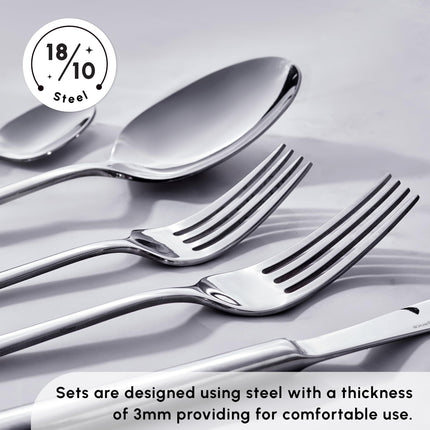 Karaca Tivoli 60 Pieces Cutlery Set for 12 Person - Forks, Spoon, Knives Silverware Sets - Modern Silver Flatware - Stainless Steel Kitchen Utensils Tableware Set - Dishwasher Safe