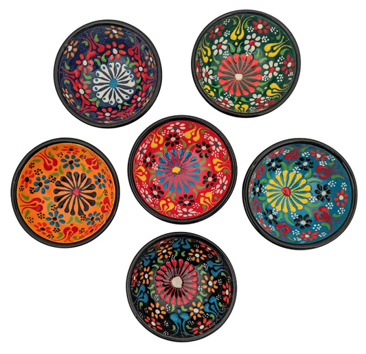 Ayennur Decorative Turkish Ceramic Bowl Set of 6 Serving-Handcrafted(3.14''- 8cm) 2.5oz Pinch sauce Multicolor Dipping Finger Small Serving Charcuterie Bowls(Multi 5)