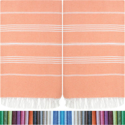 HAVLULAND |Pack of 2| Turkish Beach Towels Oversized 39x71, 100% Turkish Cotton Sand Free Quick Dry Absorbent Towel Travel Blanket for Adults Beach Gift Beach Essentials - Salmon
