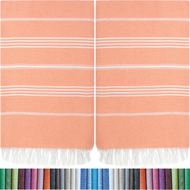 HAVLULAND |Pack of 2| Turkish Beach Towels Oversized 39x71, 100% Turkish Cotton Sand Free Quick Dry Absorbent Towel Travel Blanket for Adults Beach Gift Beach Essentials - Salmon
