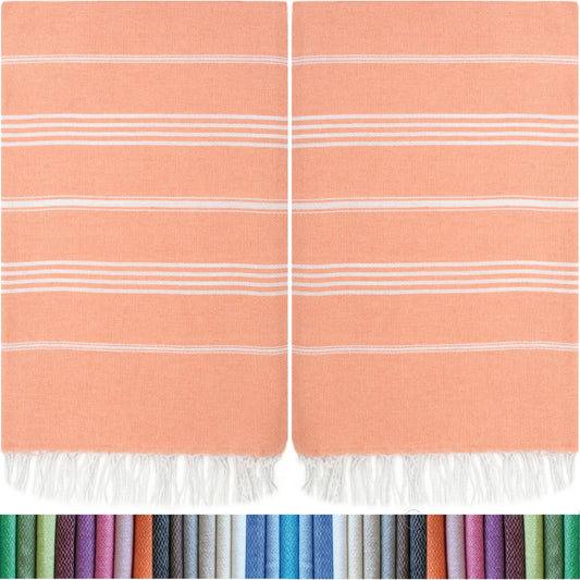 HAVLULAND |Pack of 2| Turkish Beach Towels Oversized 39x71, 100% Turkish Cotton Sand Free Quick Dry Absorbent Towel Travel Blanket for Adults Beach Gift Beach Essentials - Salmon