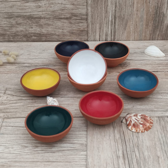 Ayennur Turkish Terracotta Pinch Charcuterie Ceramic Bowls Set of 8-3.15 Inch(8cm)-3.5 (oz),Dipping Sauce Dish Prep Condiments Small Tiny Bowls (Multi 6)