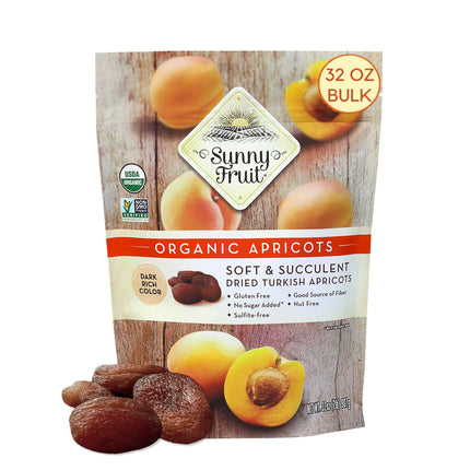 Sunny Fruit Soft Organic Turkish Dried Apricots, 2 Pound Bulk Bag | Healthy, Sweet Snack | ORGANIC, NON-GMO, VEGAN, HALAL, KOSHER, NO PRESERVATIVES, NO SUGAR ADDED