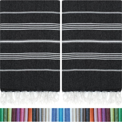 HAVLULAND |Pack of 2| Turkish Beach Towels Oversized 39x71, 100% Turkish Cotton Sand Free Quick Dry Absorbent Towel Travel Blanket for Adults Beach Gift Beach Essentials - Black