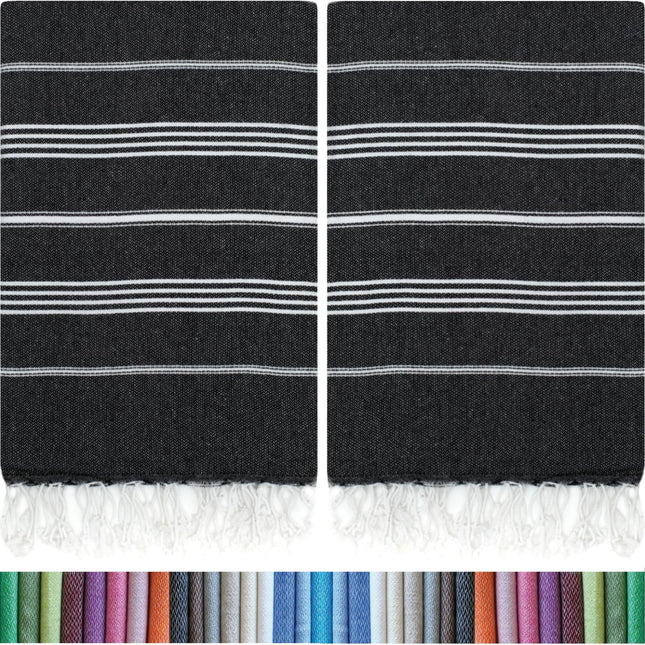 HAVLULAND |Pack of 2| Turkish Beach Towels Oversized 39x71, 100% Turkish Cotton Sand Free Quick Dry Absorbent Towel Travel Blanket for Adults Beach Gift Beach Essentials - Black