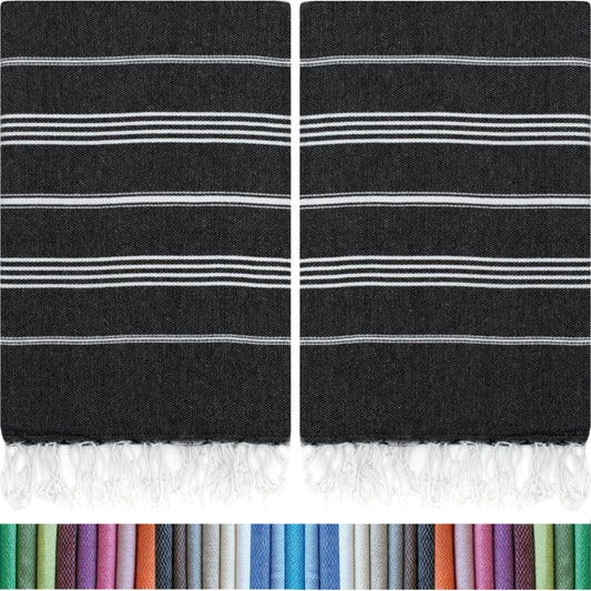 HAVLULAND |Pack of 2| Turkish Beach Towels Oversized 39x71, 100% Turkish Cotton Sand Free Quick Dry Absorbent Towel Travel Blanket for Adults Beach Gift Beach Essentials - Black