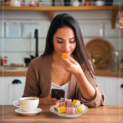 Eastanbul Turkish Delight Candy 21.2oz, 4 Flavors Pomegranate, Orange, Tart Cherry, &amp; Lemon Turkish Delights Assorted, Foreign Candy of Turkish Turkish Delight, Turkish Delight Plain, International Candy Box, Valentine's Day Gift